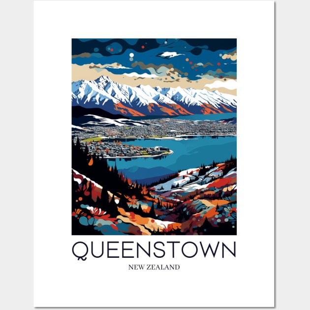 A Pop Art Travel Print of Queenstown - New Zealand Wall Art by Studio Red Koala